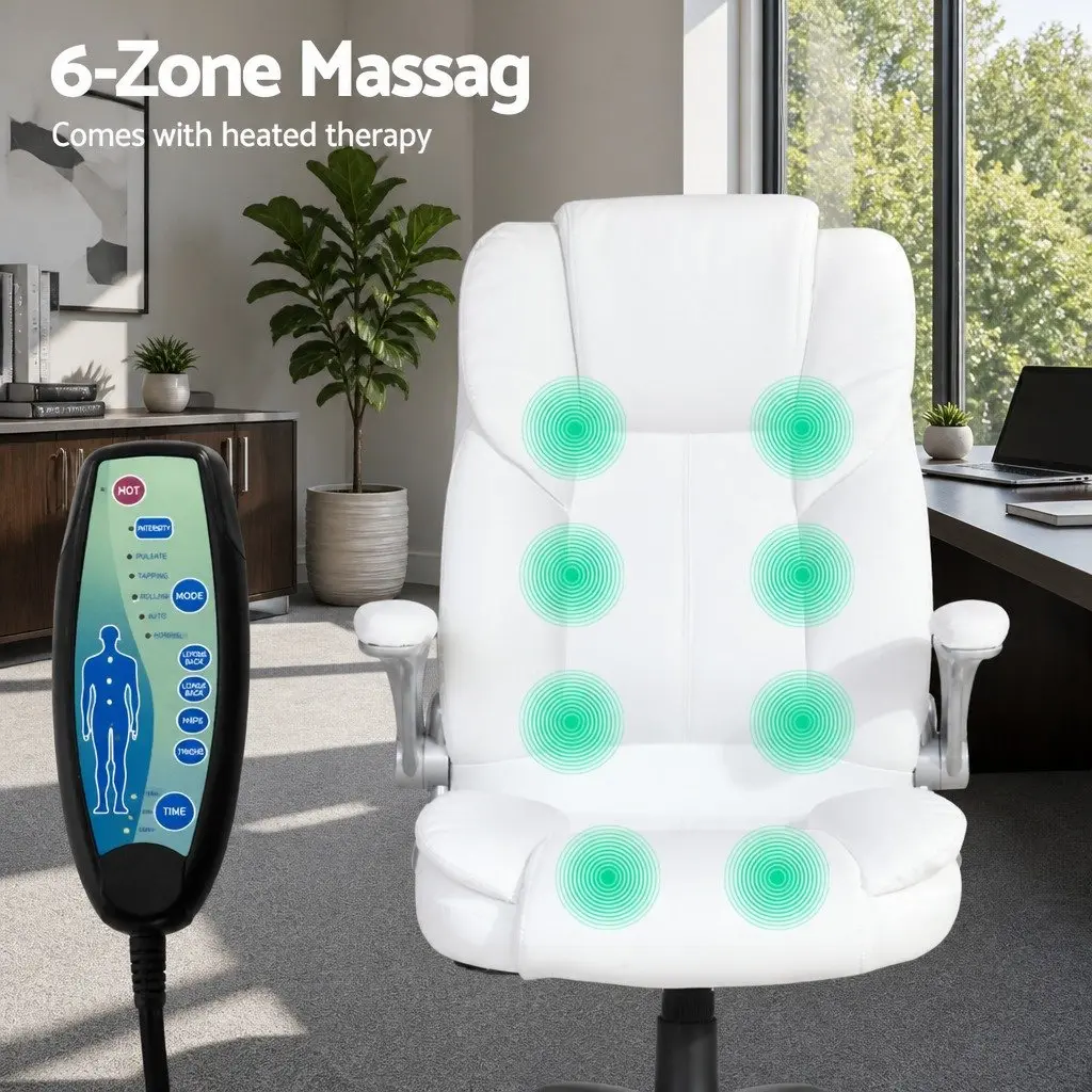Massage Chair Ergonomic Comfort High Back White PU Leather