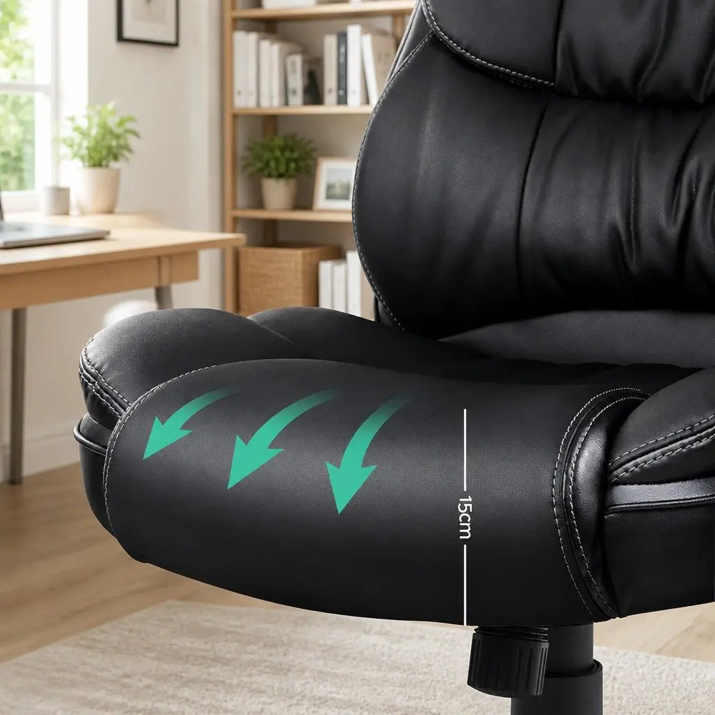 Massage Chair Heated Seat High Back Black PU Leather