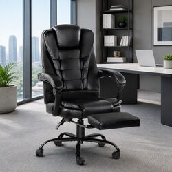 Adjustable Black PU Leather Office Chair with Massage Function