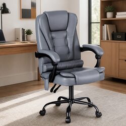 Adjustable 4-Point Massage Office Chair with Grey PU Leather