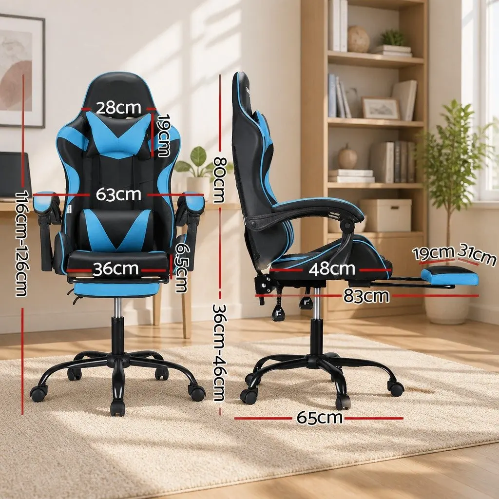 Massage Chair Ergonomic Comfort Cyan Blue Reclining Seat with Footrest