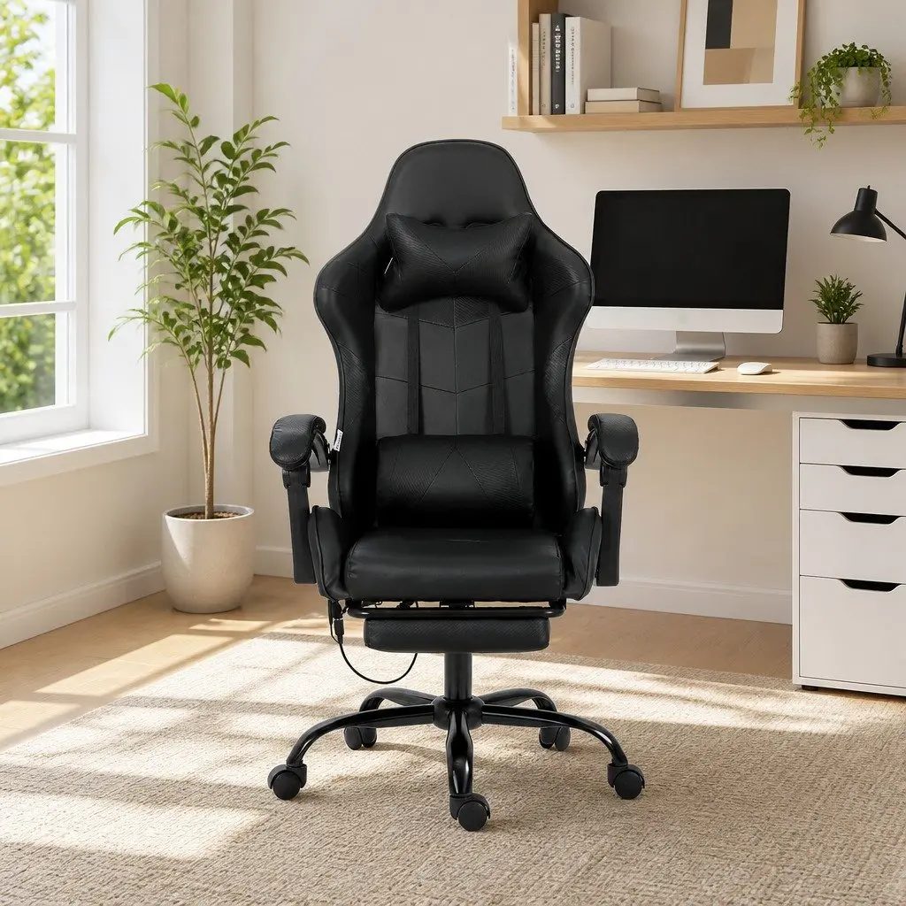 Massage Chair Ergonomic Reclining 6 Point Vibration Black