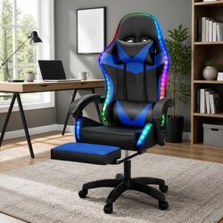 Massage Gaming Office Chair with Adjustable Recline and Footrest
