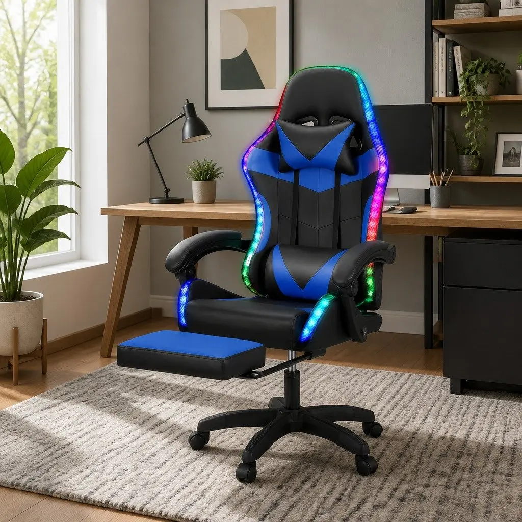 Massage Chair Ergonomic Comfort 6 Point Vibration Adjustable Recline Blue