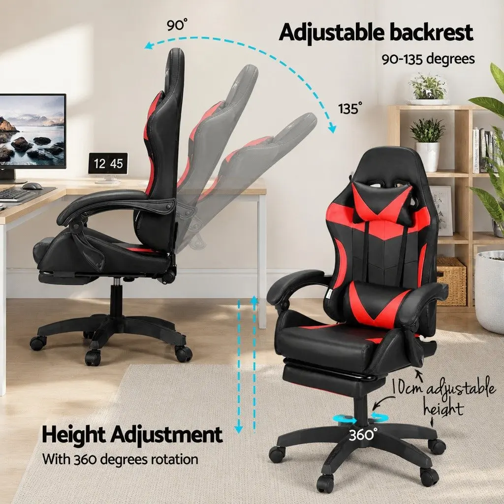 Massage Gaming Office Chair Ergonomic 6 Point Vibration Adjustable Red Black