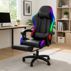 Ergonomic Massage Gaming Chair with Adjustable Footrest