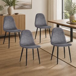 Set of 4 Dark Grey Velvet Dining Chairs with Iron Legs