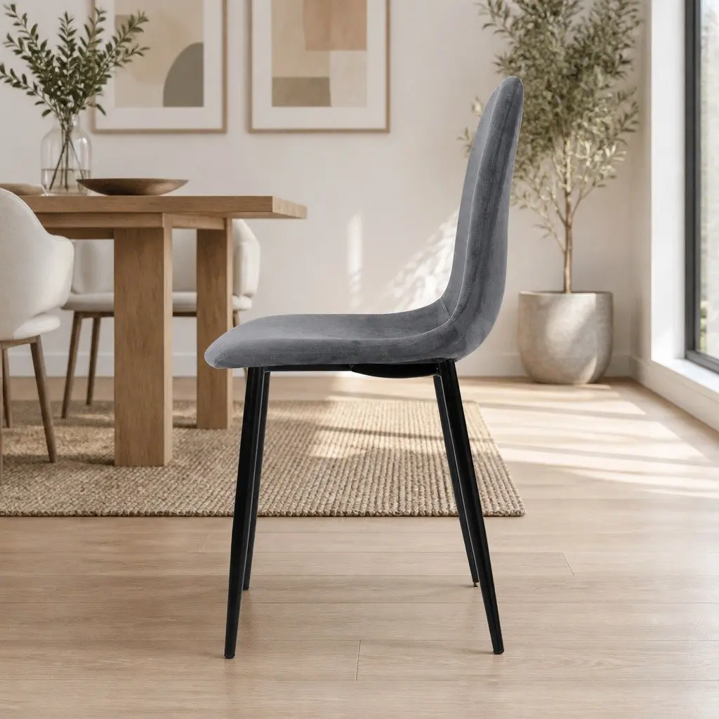 Dining Chairs Set of 4 Dark Grey Velvet Curved Slope Seat Modern Kitchen