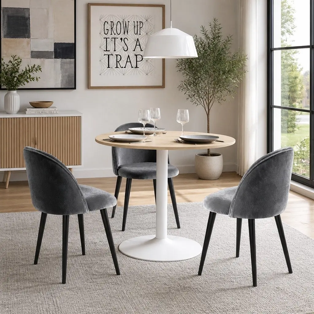 Dining Chairs Set of 4 Velvet Curved Seat Wide Comfortable Iron Legs Black