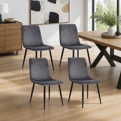 Grey Velvet Dining Chairs Set of 4 with Iron Structure