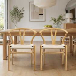Wooden Frame Dining Chairs Set of 2 with Ergonomic Design