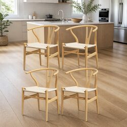 Dining Chairs Set of 4 with Rubberwood Frame in Natural Oak