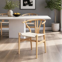 Dining Chair with Wishbone Backrest and Rattan Seat