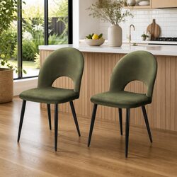 Elegant Pair of Velvet Green Dining Chairs