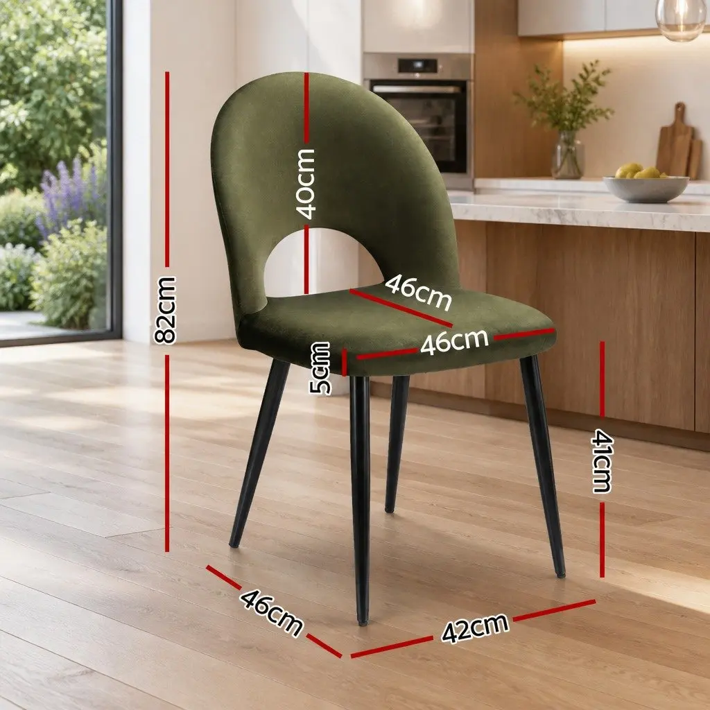 Dining Chairs Velvet Padded Seat Green Plywood Frame Set of 2