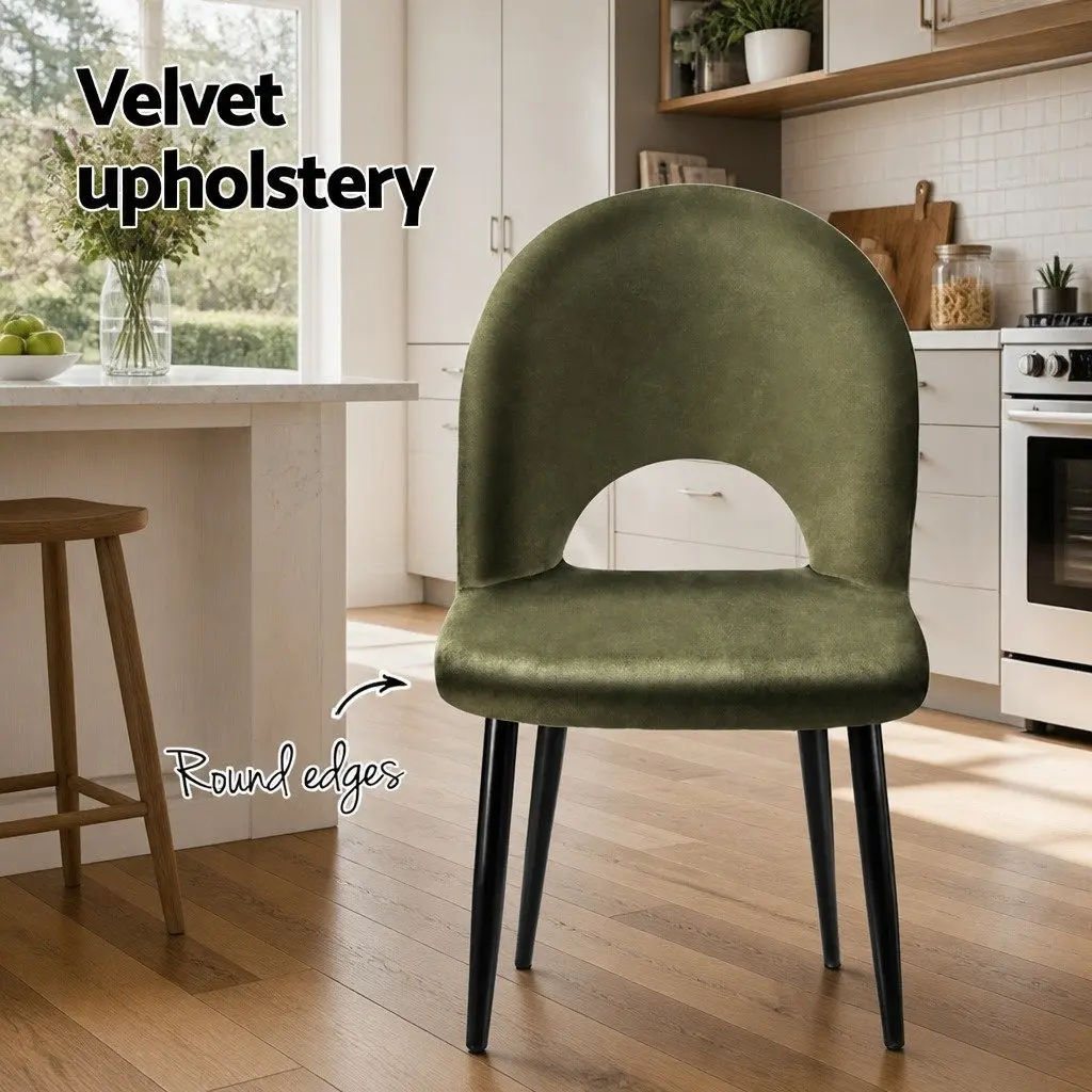 Dining Chairs Velvet Padded Seat Green Plywood Frame Set of 2