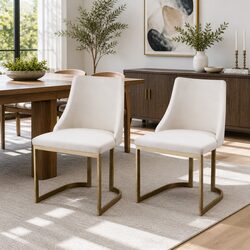 Set of 2 Dining Chairs with Padded Linen Upholstery
