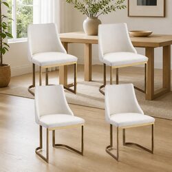 Dining Chairs Set of 4 with Plywood and Linen Upholstery