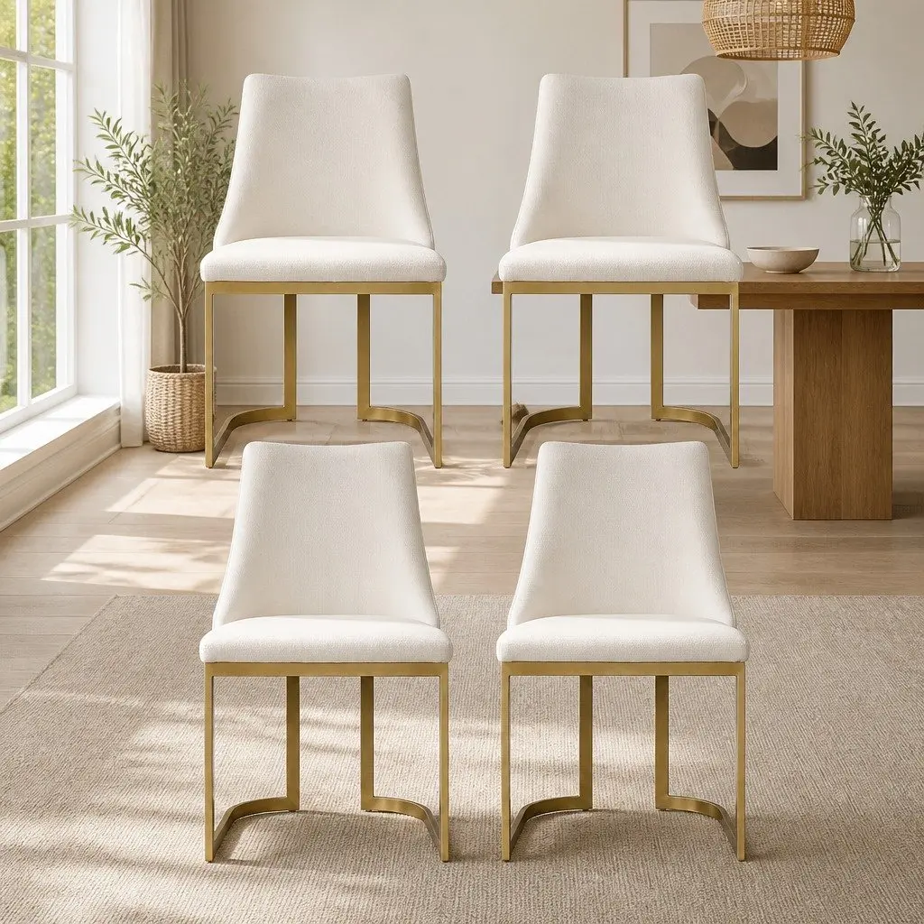 Dining Chairs Set of 4 Linen Fabric Padded Seat Kitchen Dining Room Furniture