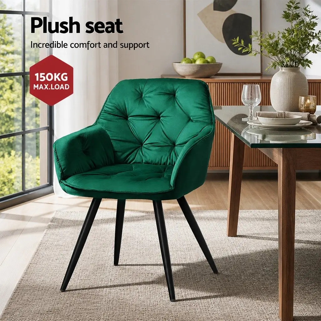 Green Velvet Dining Chairs Set of 2 with Steel Legs