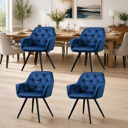Set of 4 Velvet Armchairs in Navy Blue for Dining