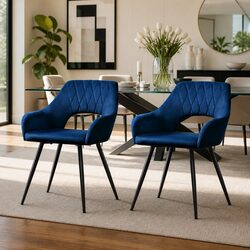 Navy Blue Bucket Seat Dining Chairs, Set of 2