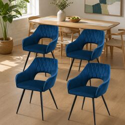 4-Piece Set of Navy Blue Velvet Bucket Armchairs