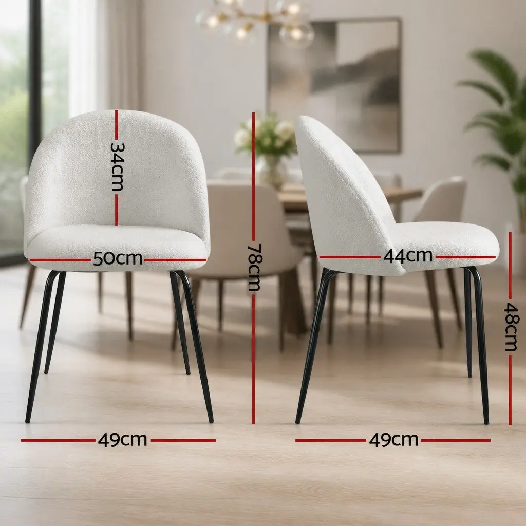 Dining Chairs Comfort Sherpa Boucle Upholstered Winged Backrest White 2 Piece