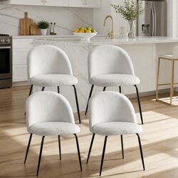 4 Dining Chairs in White Sherpa Boucle Fabric