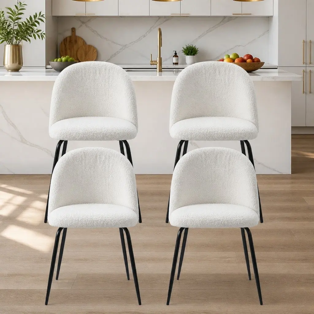 Dining Chairs Set of 4 White Sherpa Boucle Kitchen Seating Modern Furniture
