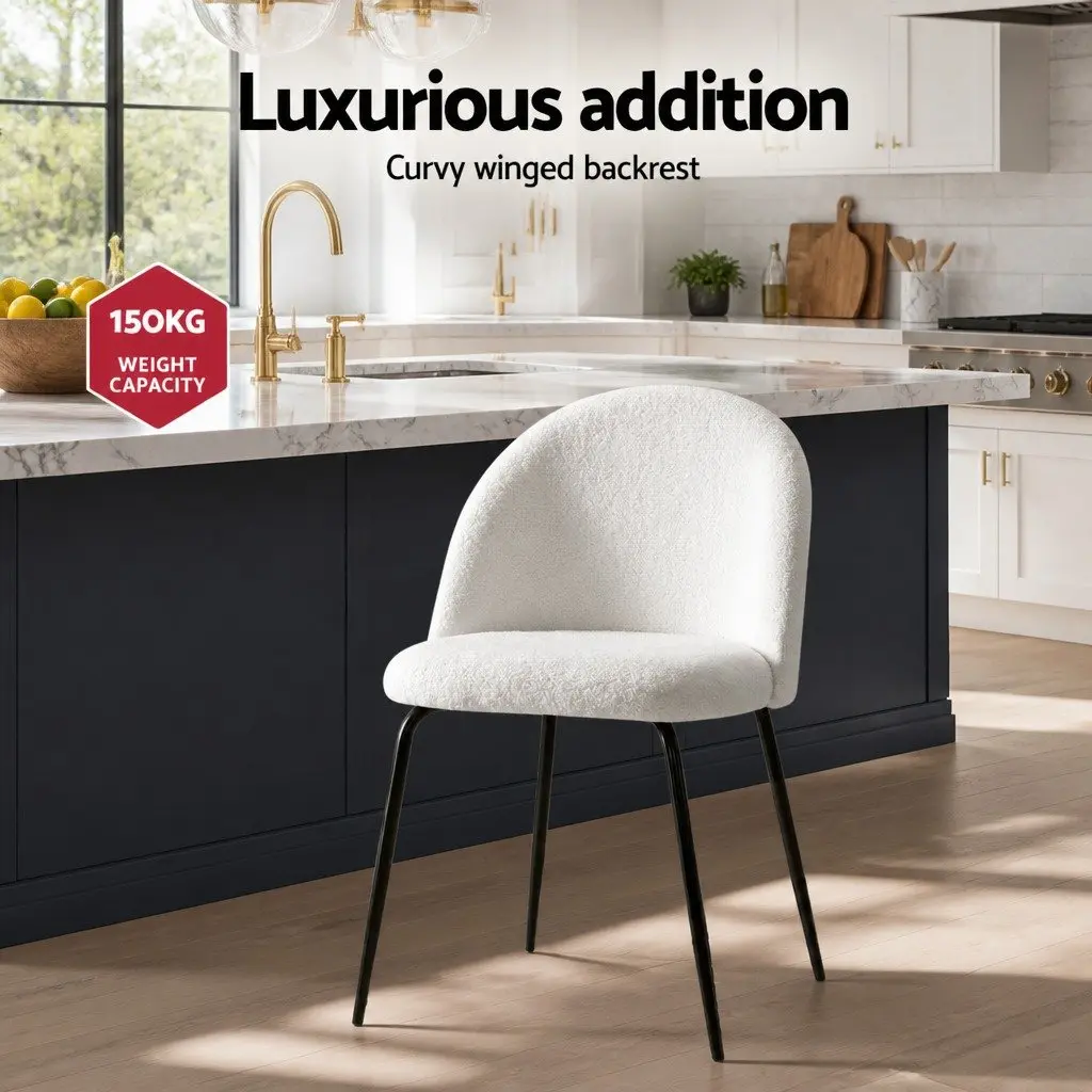 Dining Chairs Set of 4 White Sherpa Boucle Kitchen Seating Modern Furniture