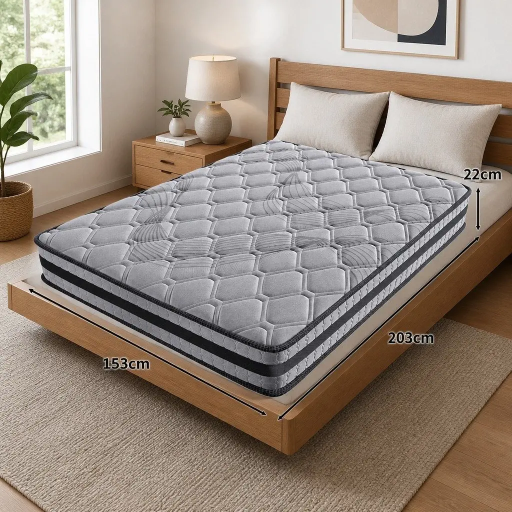 Queen Pocket Coil Mattress Medium Firm Support Breathable Grey 22cm