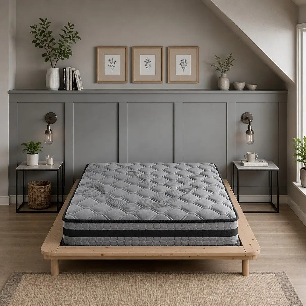 Queen Pocket Coil Mattress Medium Firm Support Breathable Grey 22cm