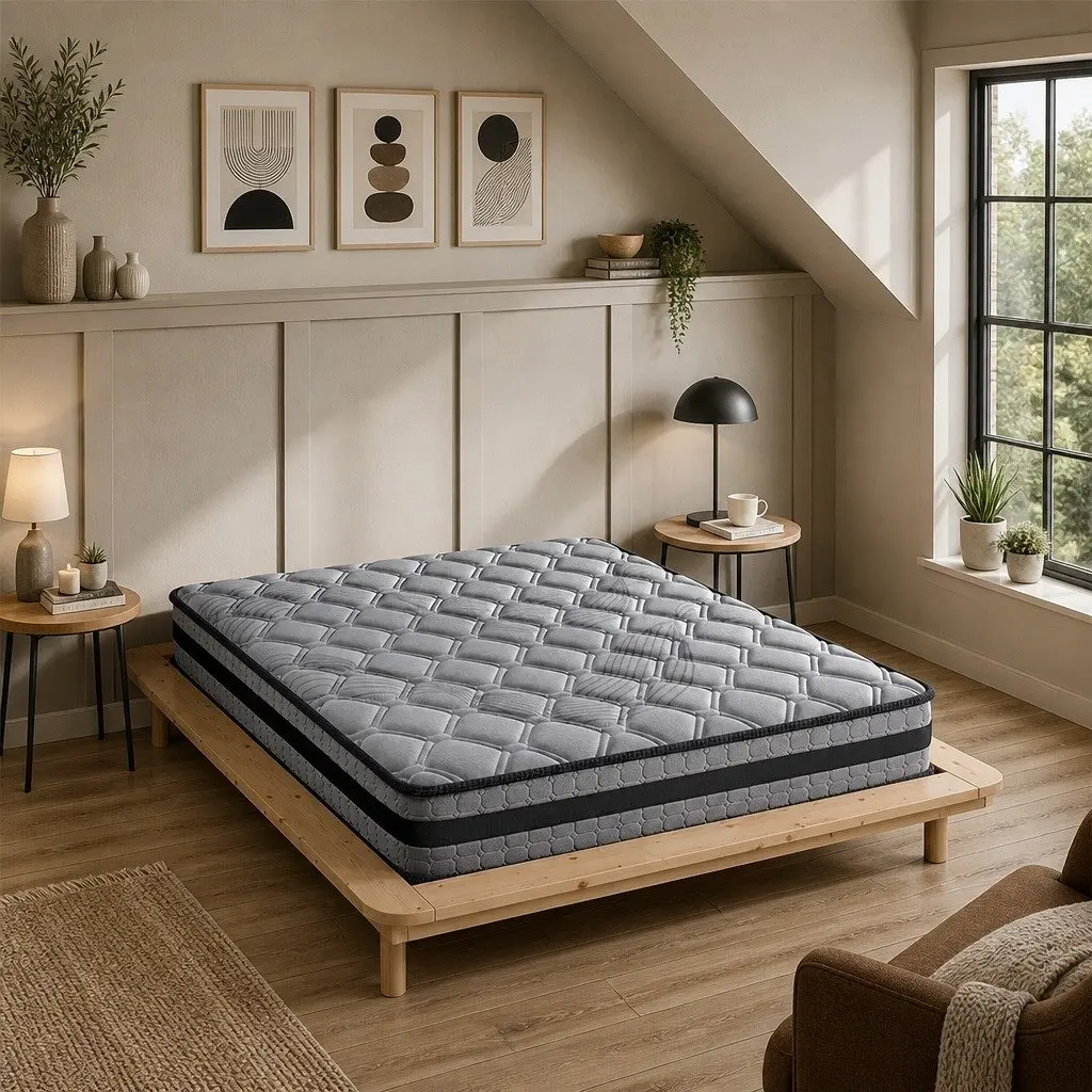 Queen Pocket Coil Mattress Medium Firm Support Breathable Grey 22cm