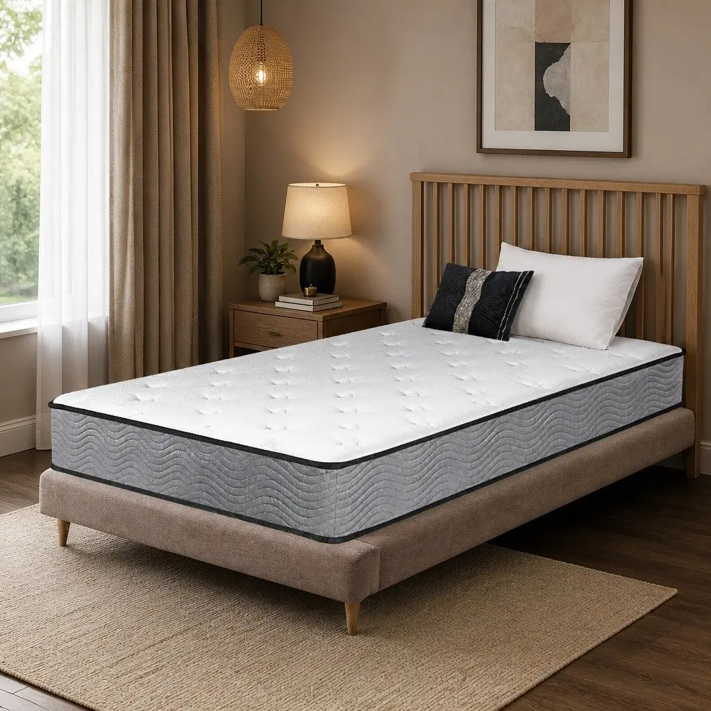 Single Size Extra Firm Pocket Spring Mattress 6 Zone Support White Comfort Sleep