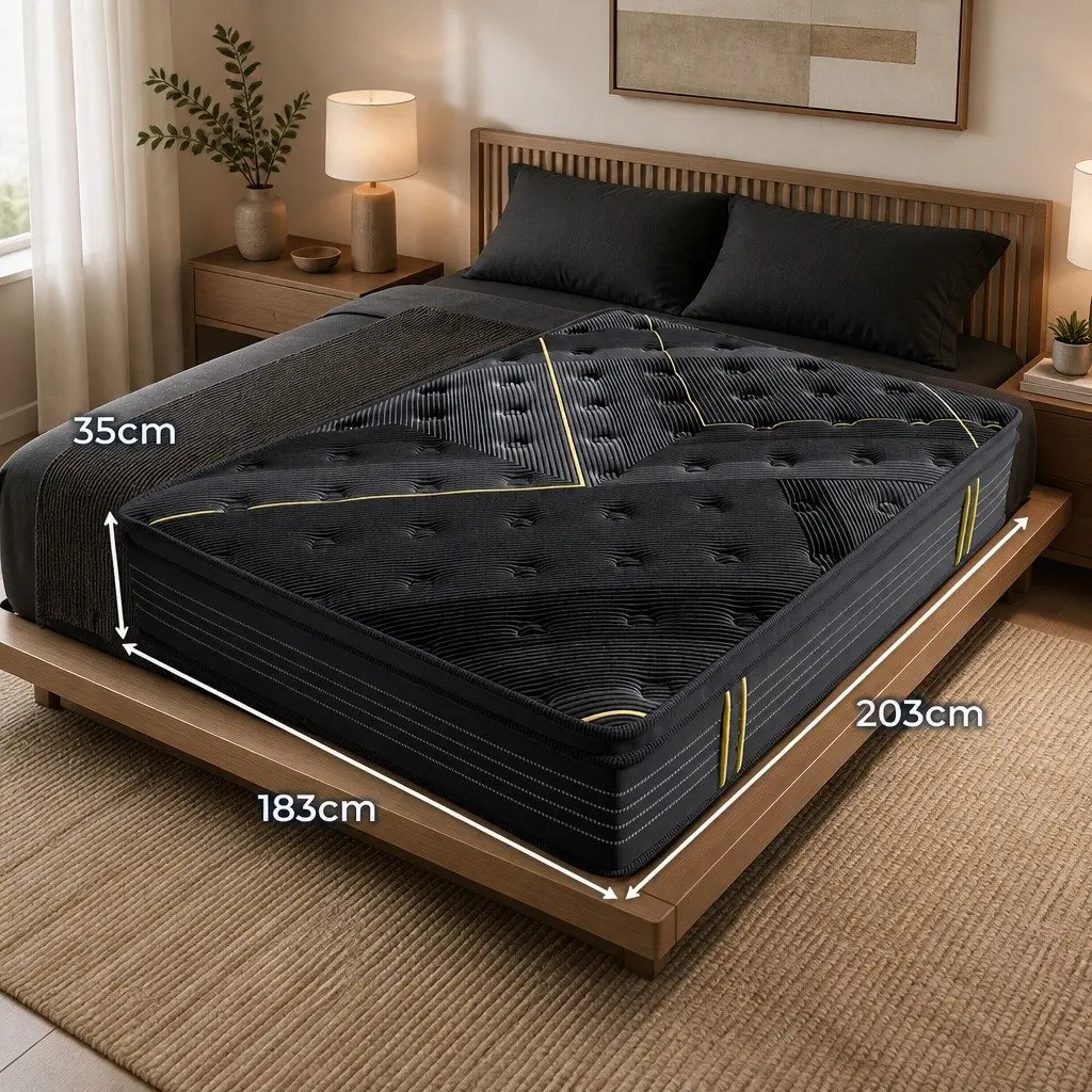 King Mattress Bamboo Charcoal Pocket Coil Euro Top Support 203cm x 183cm Black