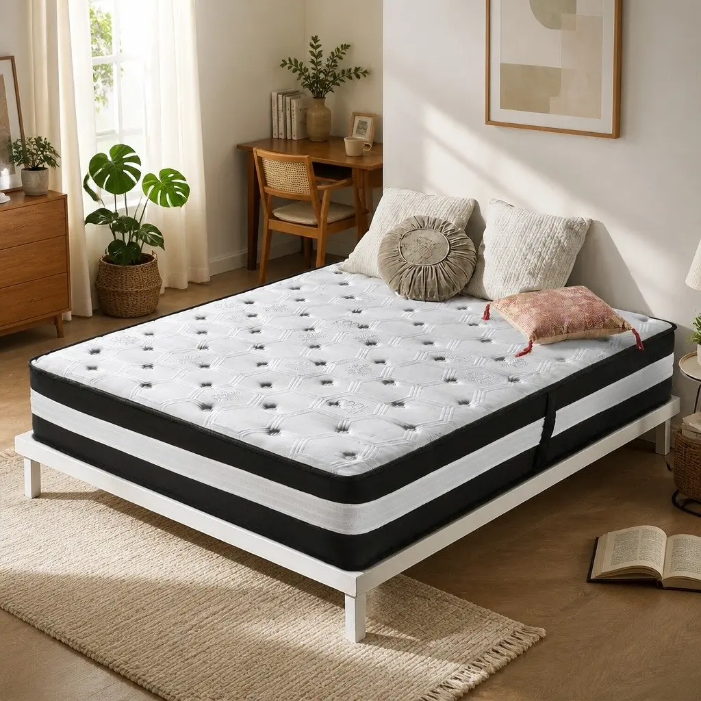Single Cooling Mattress Medium Firm 25cm 5 Zone Pocket Spring Black or White