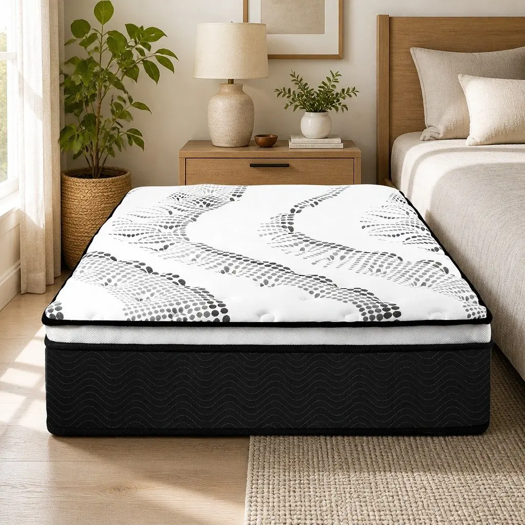 Pocket Spring Mattress Medium Firm Single Hybrid Breathable White and Black