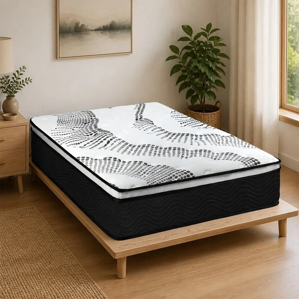 Pocket Spring Mattress Medium Firm Single Hybrid Breathable White and Black
