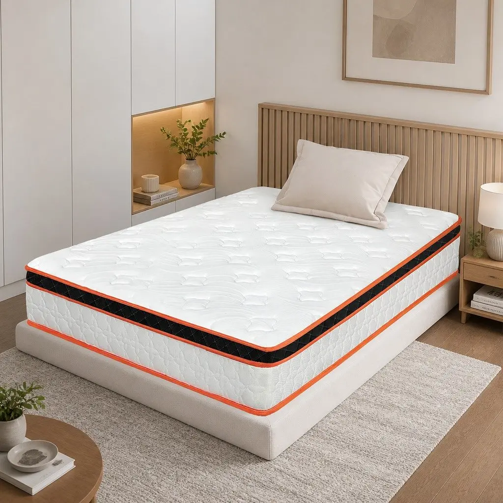 7 Zone Pocket Spring Mattress Medium Firm 26cm King Single Hybrid Foam White Orange Black