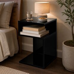 Modern Black Bedside Table with Open Shelving