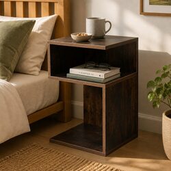 Durable Oak Bedside Table with Open Shelves 33x33x50cm