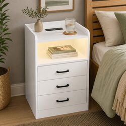 Functional Bedside Table with USB Outlet and LED Lighting