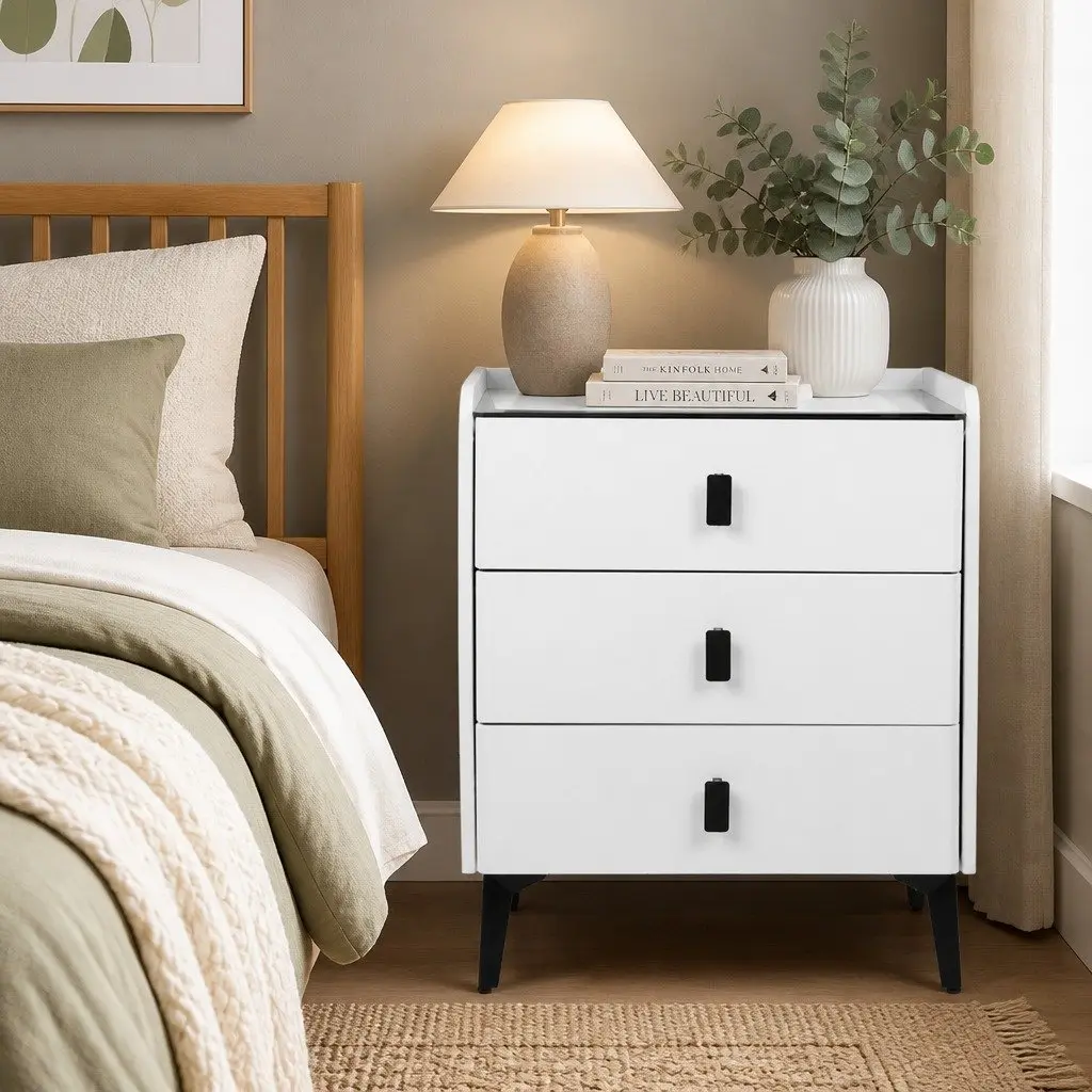 LED Bedside Table with Bluetooth Speaker Wireless Charging Storage White 50cm x 40cm x 60cm