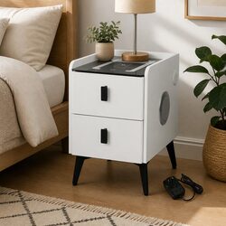 Functional Bedside Table with LED and Charging Features