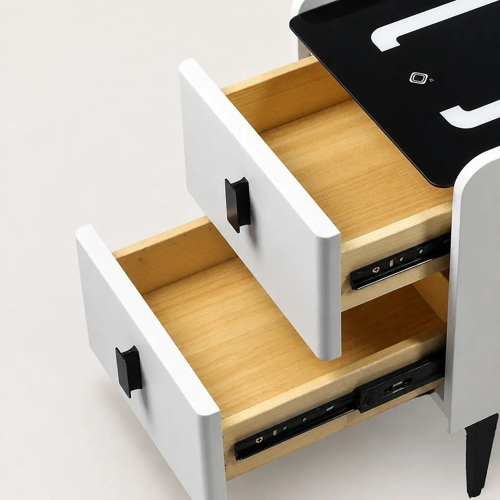 Bedside Table with LED Lights Wireless Charging USB Ports White 30cm x 40cm x 46cm