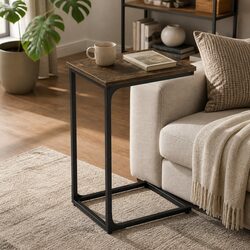 C-Shaped Mobile End Table with Storage Pocket
