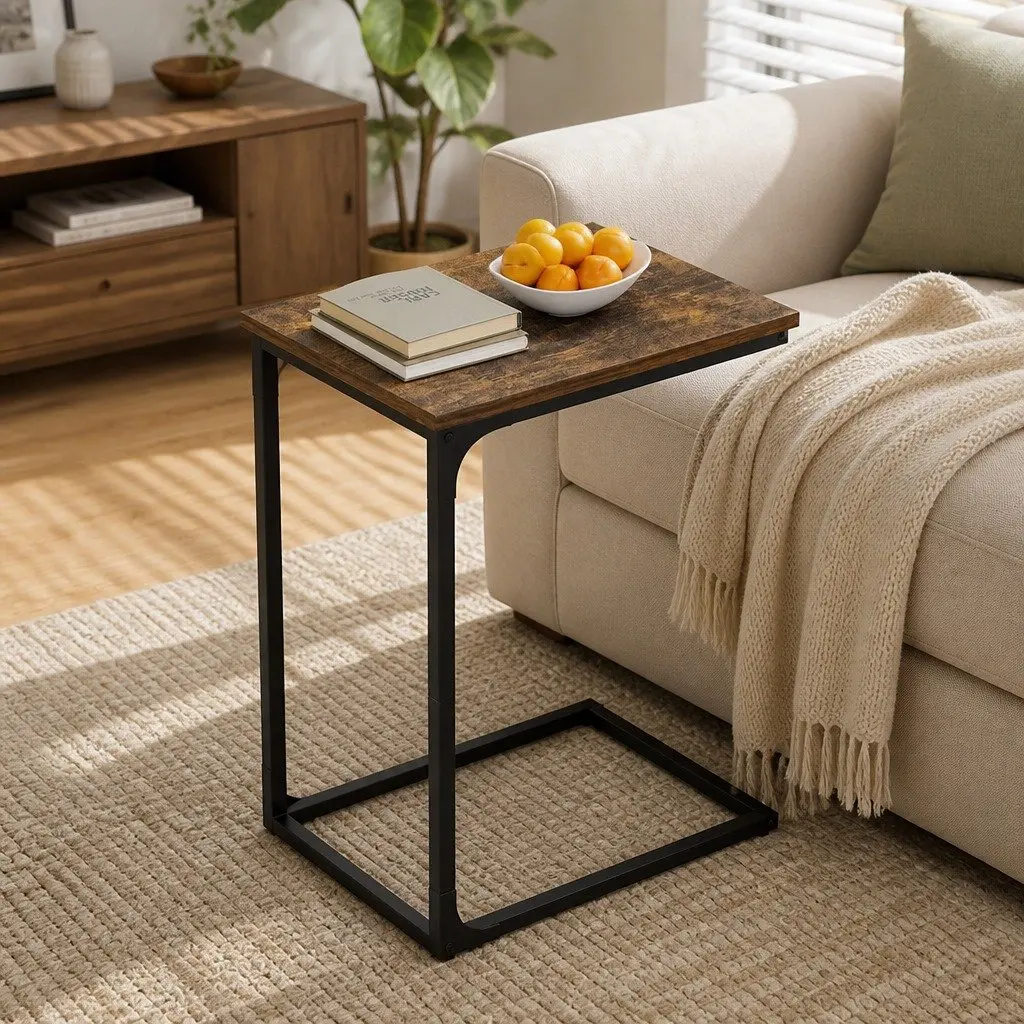C-Shaped Mobile End Table with Storage Pocket