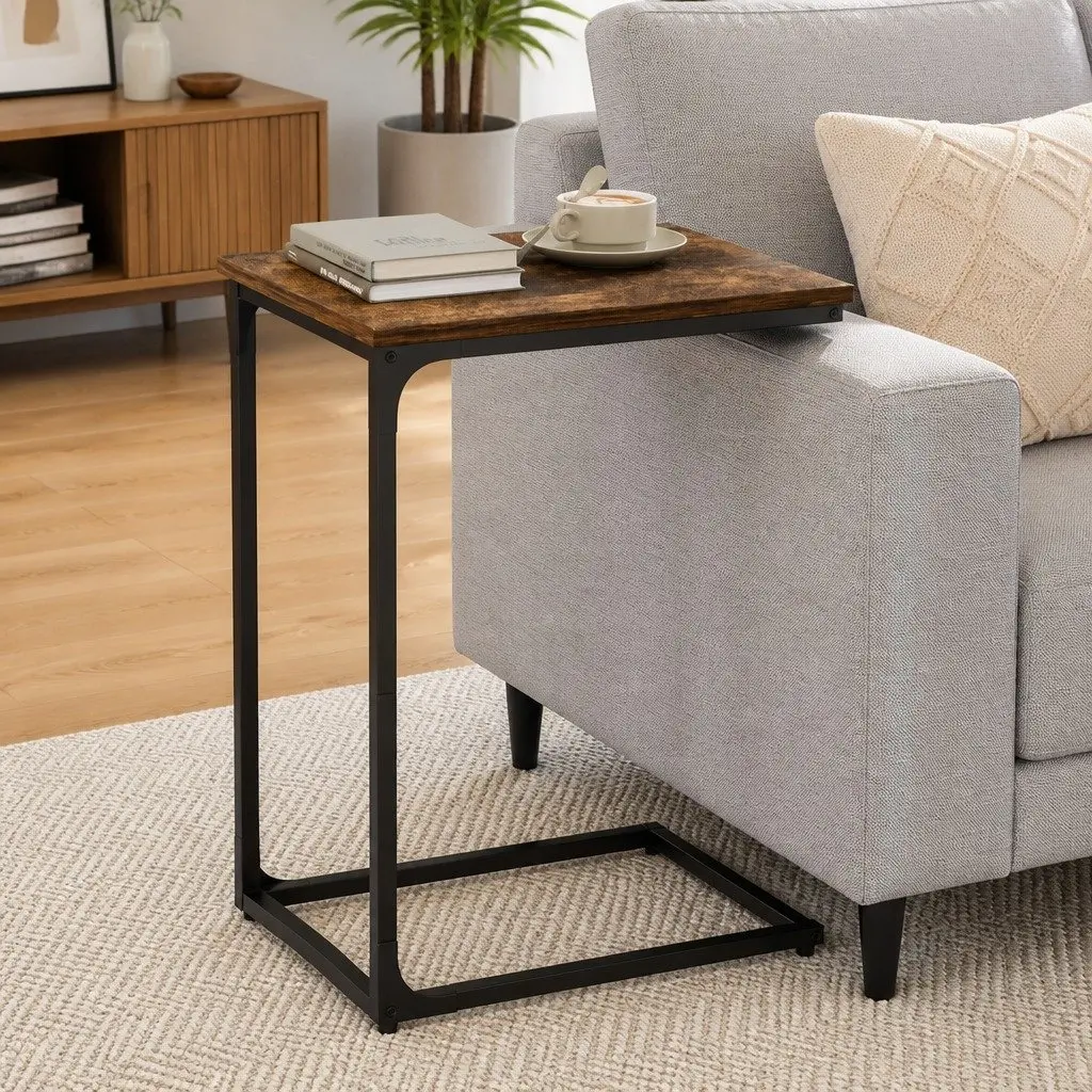 C-Shaped Mobile End Table with Storage Pocket