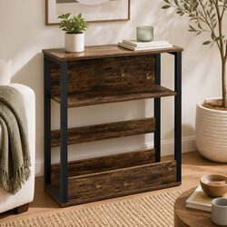 Compact 3-Tier Side Table with Metal and MDF Construction